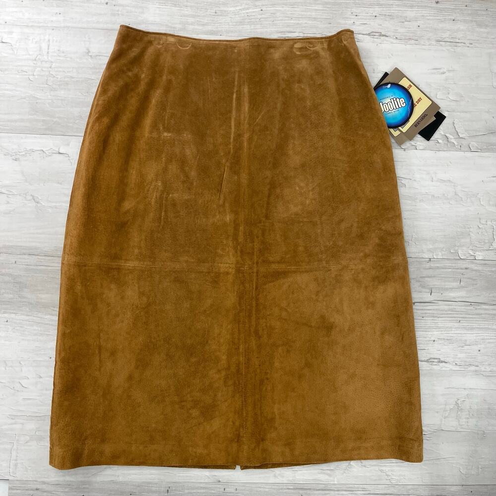 AR A Bernardo Fashions Genuine Leather Skirt Brown Knee Length Pencil Boho Chic